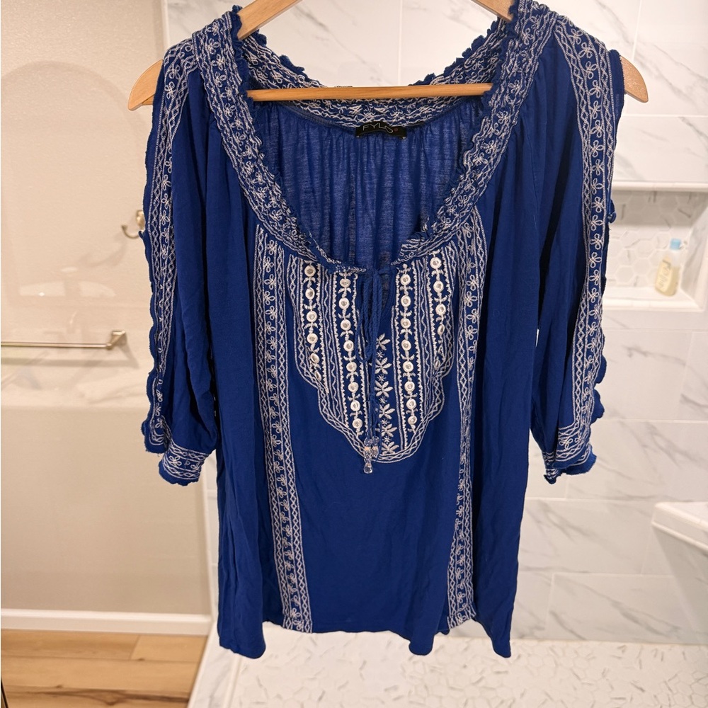 FYLO Royal Blue Embroidered Blouse